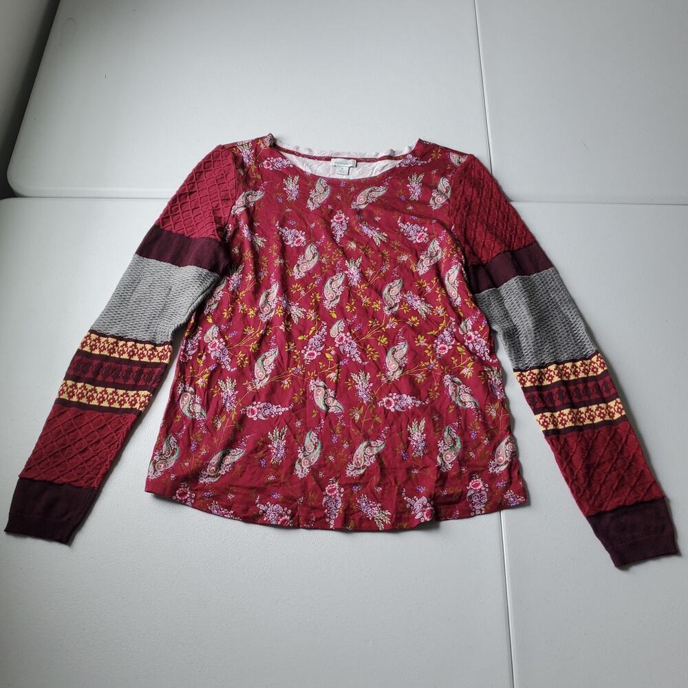 Sundance Shirt Womens Medium Red Paisley Quilted Knit Long Sleeve Boho
